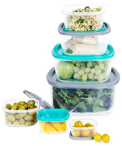FiNeWaY 7pc Nesting Stackable Food Storage Containers Box With Airtight Lids BPA Free Lunch Snack Meal Boxes Kitchen Reusable Organiser Portion Control