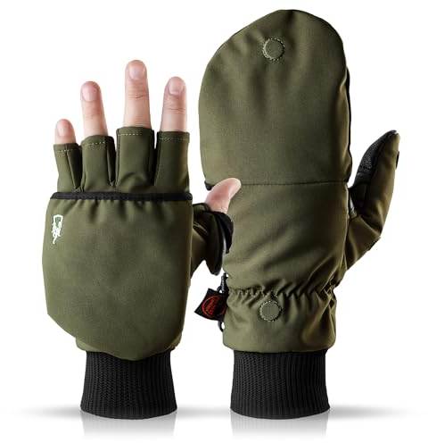 Heat 2 Fingerlose Handschuhe und Fäustlinge Kombination, warme Winterhandschuhe gegen den Wind und Kälte im Winter – Sporthandschuhe, Fahrradhandschuhe Damen, Herren – Grün, 10, Large