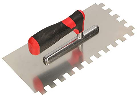 KOTARBAU® Cazzuola lisciante in acciaio inox con dentatura, 12 x 12 mm, spatola dentata per la posa di piastrelle, disco lisciante, spatola in acciaio inox con impugnatura morbida, indispensabile per