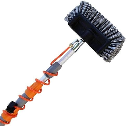Aquascopic Spazzola a 5 facce impermeabili all'acqua con asta telescopica e tubo dell'acqua esterno, pulitore regolabile in lunghezza, per finestre e pannelli solari, estensibile fino a 8 m