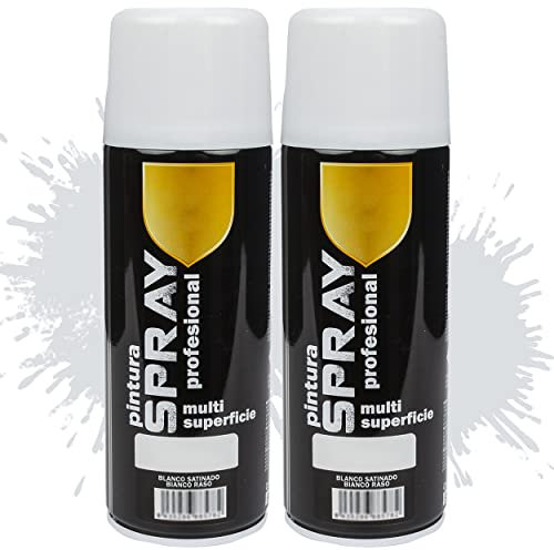 Etrexonline Pintura Spray Multicolor Profesional 400ml Adecuado Metal Madera y Plástico - Color Blanco Satinado (Paquete de 2)