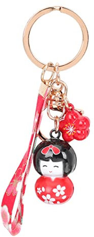 ULDIGI Porte-Clés Femme Porte-Clés De Voiture Porte-Clés Amulette Fortune Pendentif Dessin Animé Miniature Porte-Clés Breloques Chanceux Rouge Kokeshi Kimono Chaînes De