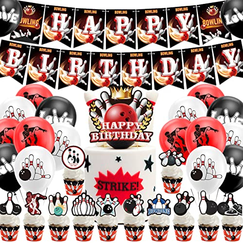 Bowling Party Dekorationen Bowling Geburtstag Lieferung inklusive Bowling Happy Birthday Banner, Cake Topper, Cupcake Toppers, Luftballons für Bowling, Mottoparty