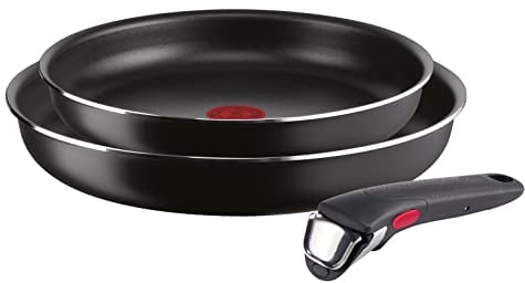 Lagostina Ingenio Essential Plus Set di Pentole e Padelle Antiaderenti in Alluminio per Gas e Forno, 3 Pezzi, Padelle Ø 24 e 28 cm e Manico Removibile