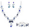 Clearine Damen Hochzeit Schmuck Set für Party Prom Blatt Cluster Blume Kristall Anhänger Halskette baumeln Ohrringe und Armband für Blau Silber Ton