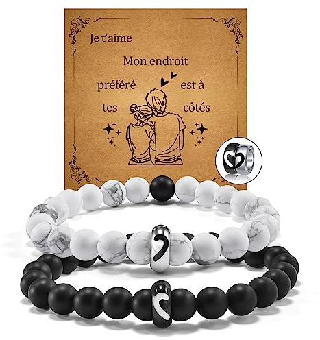 YELUWA Cadeau Couple, 2 Pcs Bracelet Couple, Cadeau Saint Valentin | idee Cadeaux Mariage pour Hommes Femmes de l'Amoureux et de l'Amoureuse Petite Amie Petite Mari Femme Anniversaire
