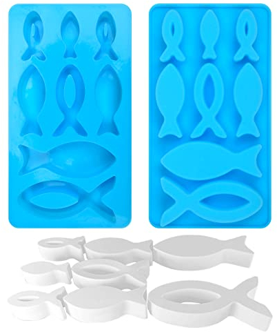 2PCS Silikonform Fisch Silikonformen Gießformen für Kommunion, Epoxidharz Formen, 16 Gitter Silikonformen für Seife, Kuchen Deko, Junge Mädchen Deko Taufe Kommunion Konfirmation Deko