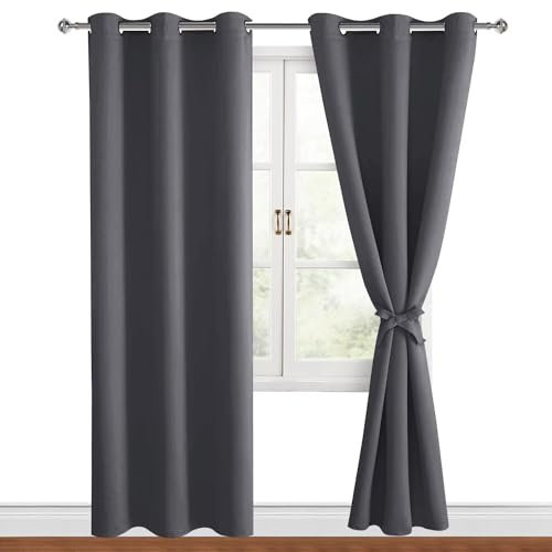 Hiasan Verdunklungsvorhänge Gardinen mit Ösen,Dunkelgrau Blickdicht Vorhänge,2 Stück,117 x 228 cm (Breite x Höhe),weiche Schiebevorhänge für Schlafzimmer,Wohnzimmer usw.