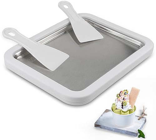 DBREAKS Fabricante de rollos de helado,Plancha para Helados,Maquina de hacer helados,INstant Ice Cream Roll Maker,Heladera Instantánea de acero inoxidable para helado de yogur helado sorbete,Blanco