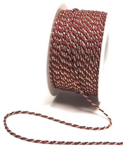 s.dekoda Kordel 50m x 2mm Zweifarbig Weinrot - Gold Drehkordel Dekoband Kordelband Kordelschnur
