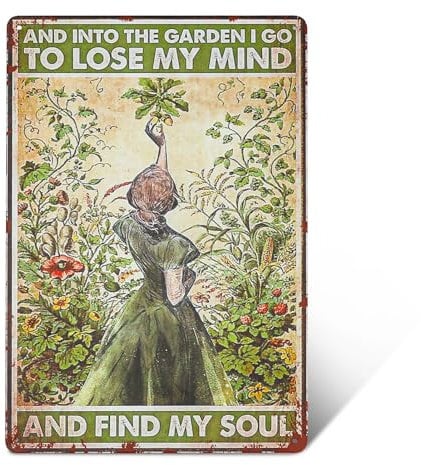 Vintage Metal Tin Sign, 12x8 Inch And Into The Garden I Go To Lose My Mind And Find My Soul, Gardening Retro Metal Tin Signs Hippie Girl Poster Aesthetic Design, for Home Coffee Art Pub Wall Decor