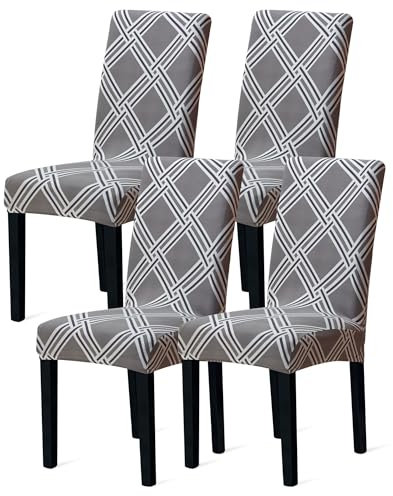 Sufdari Chair Covers 4 Grey,Stretch Dining Chair Covers, Spandex seat Covers for Dining Chairs,Elastic Washable Chair Protectors for Dining Room,Hotel,Restaurant,Banquet