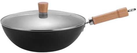 Wok in Ferro Manico Grande Wok Antiaderente Fornello a Gas Pentole da Cucina Pentola in Ferro (D 31.5CM)