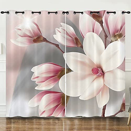 Vorhang Blickdicht mit Ösen 3D Schattierung Gardienen Blumen Rose Orchidee Lilie flowers Muster Verdunklungsvorhänge 2 set Isolierung Blackout Curtain für wohnzimmer schlafzimmer B240 X H143 cm