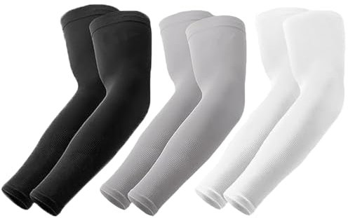 Maniche a Braccio, 3 paia Manicotto Braccio di Raffreddamento, UV Protezione Manicotti di Ghiaccio, Manicotto Braccio, per Uomo Donna Sport Ciclismo Golf, nero, Bianco, grigio