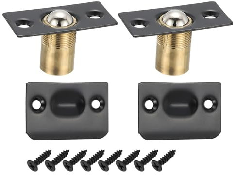 PATIKIL Stainless Steel Closet Ball Catch Door Hardware, 2 Pack Adjustable Cabinet Door Ball Catch Chrome Finish with Strike Plate & Screw for Interior Doors, Black