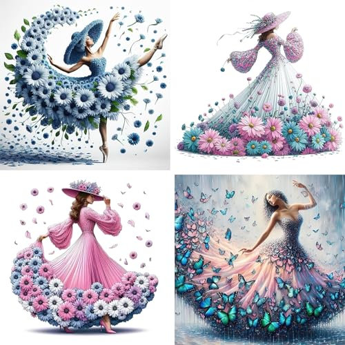 RICUVED 4 pack 5D Diamond Painting Tänzerinnen Diamant Painting Bilder Diamond Art Erwachsene Mädchen Full DIY Diamant Kunst Malerei Stickerei Set Kreuzstich 30x30cm