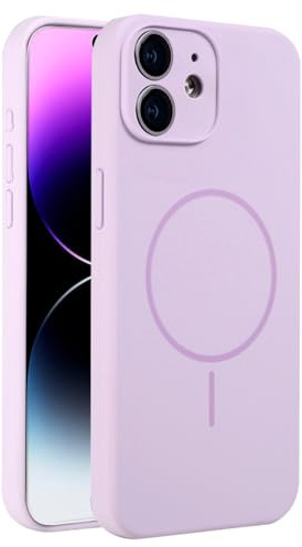 Mixroom - Custodia Cover per iPhone 12 in Tpu silicone liquido morbido compatibile con MagSafe accessori con cerchio magnetico integrato Lilla