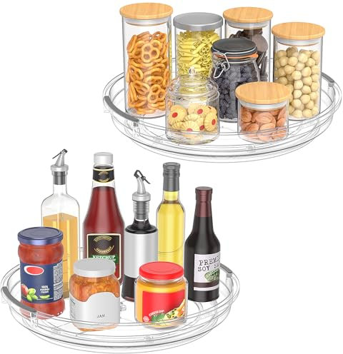 Drucilla 2 Piezas Especiero Giratorio, 23.5cm Bandeja Giratoria Nevera, 360° Bandeja Giratoria, Bandeja Giratoria Mueble Cocina, Plato Giratorio Organizador Cocina para Condimentos, Frutas, Cosmético