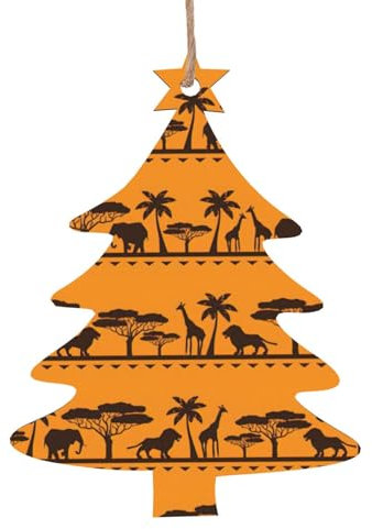 African Animals Print Christmas Tree Decorations Ornaments,Wooden Ornaments, for Xmas Tree Gift Home Party-6pcs