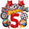 cars geburtstagsdeko, 11PCS Rennwagen Folienballons 5 Jahre Junge Helm, RennautoBallons, Motorrad, schwarz-weiß karierte Rennauto Folienballons Set