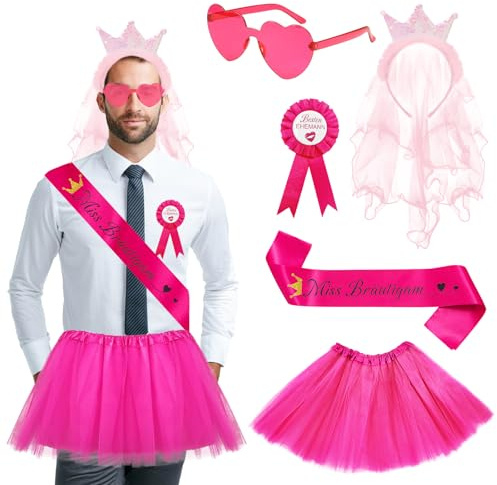 Saier tbo Lot de 5 accessoires d'enterrement de vie de jeune fille pour homme, avec tutu, couronne, badge, lunettes en forme de cœur, pour enterrement de vie de jeune fille, fête, mariage