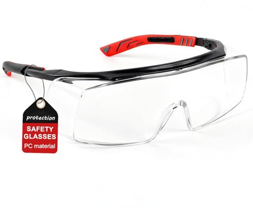 Gykutix Schutzbrille für Brillenträger, Schutzbrille Arbeitsschutzbrille Antibeschlag, Laborbrille, Leicht, klar und Kratzfest, für Brillenträger in Labor, Werkstatt und auf Baustelle