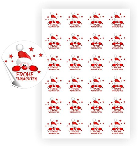 Unser-Festtag 120 Aufkleber Frohe Weihnachten - Weihnachtsmann - rund 4 x 4 cm auf 5 DIN A4 Bögen auch für Adventskalender