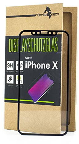Gorilla Tech Panzerglas Apple iPhone X / 10 Schutzfolie Schutzglas Echtglas Schutz 5D SCHWARZ