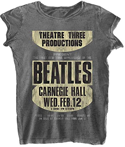 The Beatles T Shirt Carnegie Hall Official Womens Burnout S Charcoal