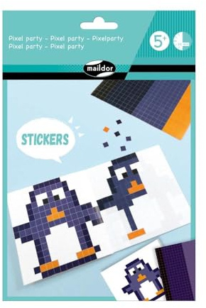 MY MANDARINE AF022C - Kreativset, für Kinder ab 5 Jahren, Heft mit 6 Figuren, 6 Pixel-Stickerbogen, Pixel Party, 1 Set