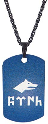 Gök-Türk Halskette Künye für Herren Unisex mit Anhänger Wolf Bozkurt Alttürkische Schrift Ertugrul - blau