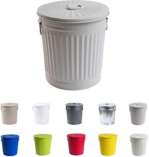 Jinfa Cubo basura grande vintage de metal papelera con tapa cubo basura exterior jardin | Gris | Diámetro Ø 42 cm - Altura 47,5 cm | Capacidad: 62 litros