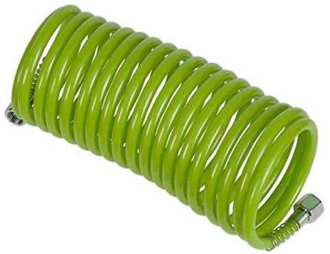 Sealey 5m x Ø5mm PE Coiled Air Hose with 1/4BSP Unions - Green - SA335G