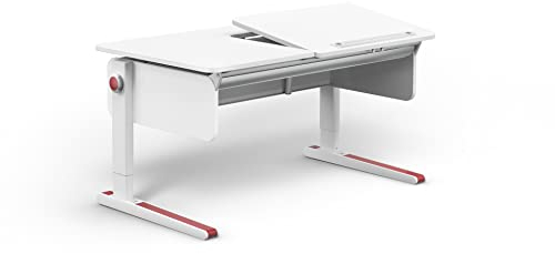 moll Champion Right Up, höhenverstellbarer Kinderschreibtisch für Jungen und Mädchen, ergonomisch und mitwachsend, zeitloses Design, Korpus Weiß - Seiten Weiß, 121 x 72 x 53cm