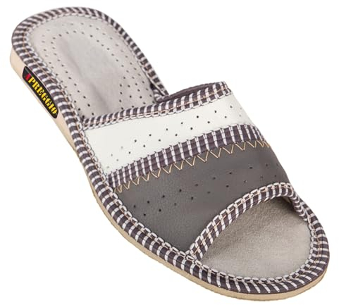 APREGGIO -Pantofole Estive da Donna in Pelle Liscia - Ciabatte Leggere con Zeppa - Pantofole Aperte - Ideali per Casa - Grigio - Taglia 38 EU