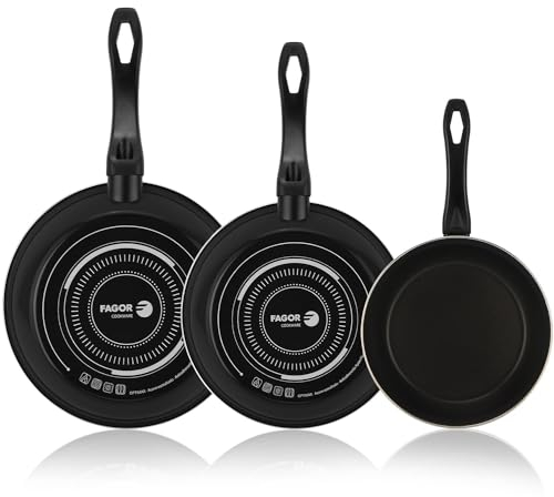 Fagor SARTEN OPTIMAX Antiadherente Doble Capa, Acero esmaltado de 1,5mm de Espesor, Compatible con Toda Clase Cocina, inducción, cerquillo de Acero. Apta lavavajillas (20+24+28)