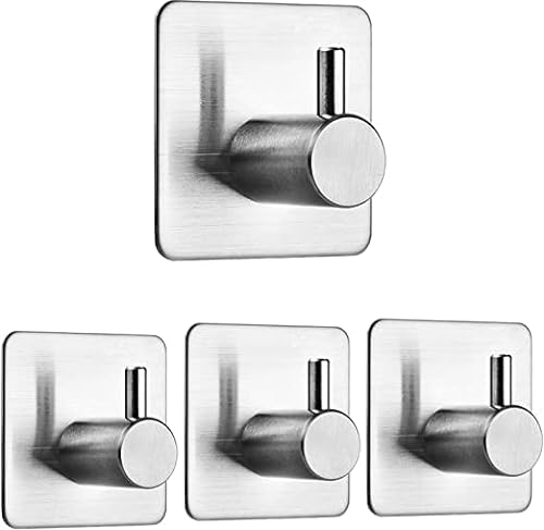 Auxmir 4 Pack Self Adhesive Hooks, Max 10kg Heavy Duty Sticky Hooks, Stainless Stick on Towel Hook, Nail Free Adhesive Hook for Kitchen, Bathroom, Cupboards, Office, Doors, Walls, Coats, Keys
