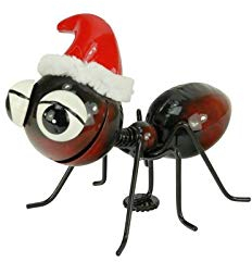 Holzwurm Dekofigur Metall Ameisen mit Magnetfuß, Gartenfigur, Metallfigur, Blechfigur (Ameise mit Weihnachtsmütze)