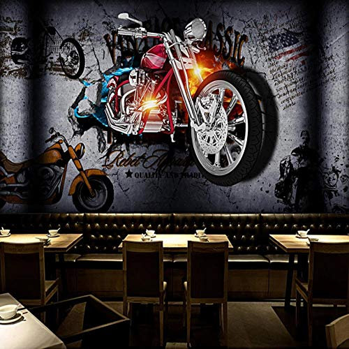 Papier Peint 3D Style industriel moto Photo Mural Effet Mur Géant Photos Moderne Intissé Décoration Murale Trompe l’Oeil Revêtement Panoramique Tapisserie XXL Pose Facile et Qualité HD,200x140cm