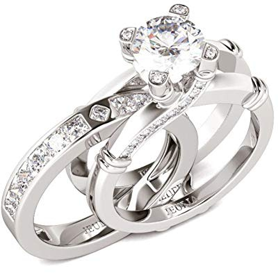 Jeulia Diamant Band Ringe Dame Sterling Silber Ring Hochzeitring Verlobung Jahrestag Versprechen Braut Sets Ring für Frauen und Mädchen Mit Geschenkbox (2Silver, 63 (20.2))