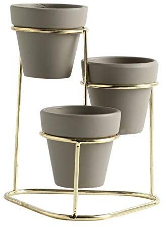 3X Keramik Sukkulenten Pflanzer Töpfe, Moderne Innen Kaktus Container mit Metallic Stand, mit Mini Bewässerung Ablauf Löcher - Gold B