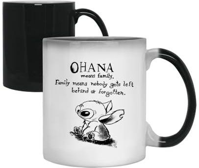 Ohana Means Family Stitch Coffee Tea Cocoa Soup Daily use Mug Birthday Gift Party gage Keepsake C Handle Unique Ceramic Cup Mug. (Magic Mug)