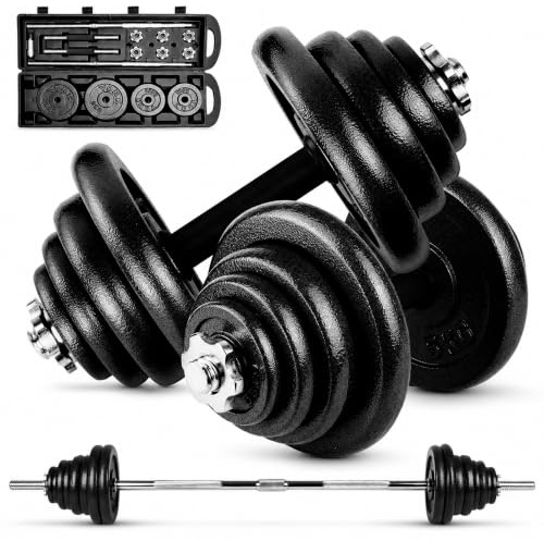 unycos - Manubri Regolabili con Dischi 15-50 kg【E-Book + Valigetta】Coppia di Pesi con Barra di Collegamento Antiscivolo per Uomini/Donne, Allenamento, Palestra in Casa, Fitness (Iron Transformer)
