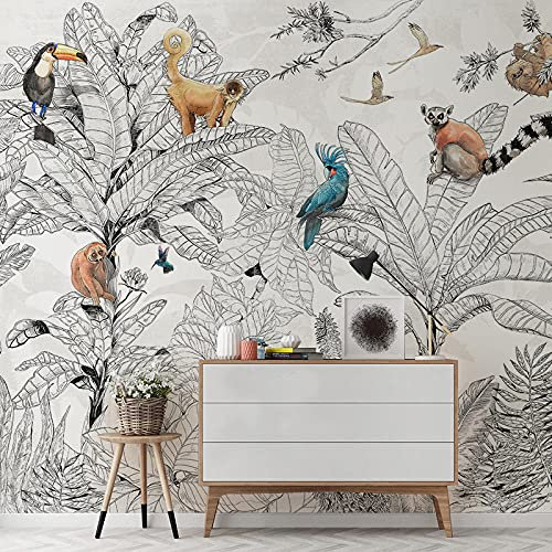 3D paysage français animal et végétal papier peint ton noir et blanc mural salon fond papier peint chez l'habitant revêtement mural-250cmx175cm