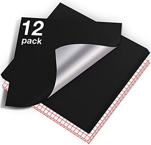 HTVRONT Selbstklebendes Vinylfolie Plotter - 12 Pack Permanentes Plotterfolie Vinyl, 12x 12 Selbstklebende Folie für Dauerhaften Aufklebern, Schilder und Anderen Bastelprojekte(Glänzend schwarz)