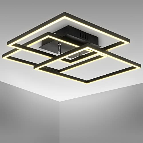 B.K.Licht - LED Deckenlampe schwenkbar, warmweiße Lichtfarbe, 40 Watt, 4000 Lumen, Deckenleuchte, LED Lampe, Wohnzimmerlampe, Schlafzimmerlampe, Küchenlampe, 56,8x56,8x9,5 cm, Schwarz