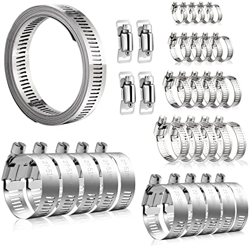 hanngre Colliers de serrage pour tuyaux en acier inoxydable, Collier de serrage réglable 1/4-2 et 30 colliers de serrage à vis sans fin DIY pour carburant, radiateur, plomberie mécanique automobile