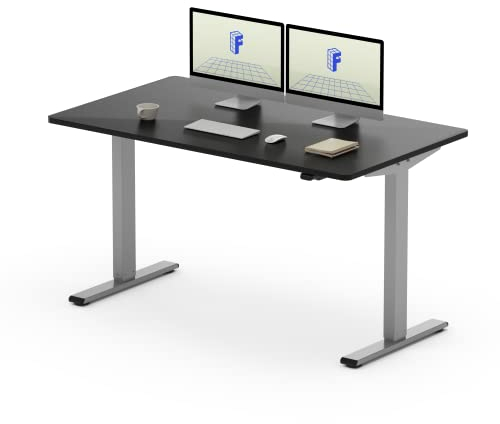 FLEXISPOT Höhenverstellbarer Schreibtisch 140×80cm, mit Haken und 25mm EINTEILIGER Tischplatte, ergonomischer Schreibtisch mit LED-Höhenanzeige und Memory-Funktion (Schwarz, Grau)