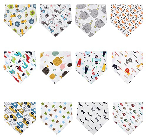 HONGXIN-SHOP Baberos Bebe Algodón Suave Bandanas Bufanda Unisexos Toalla Drool Ajustable Toalla Triangular para Recién Nacidos Bebé y Niños 12 Pieza